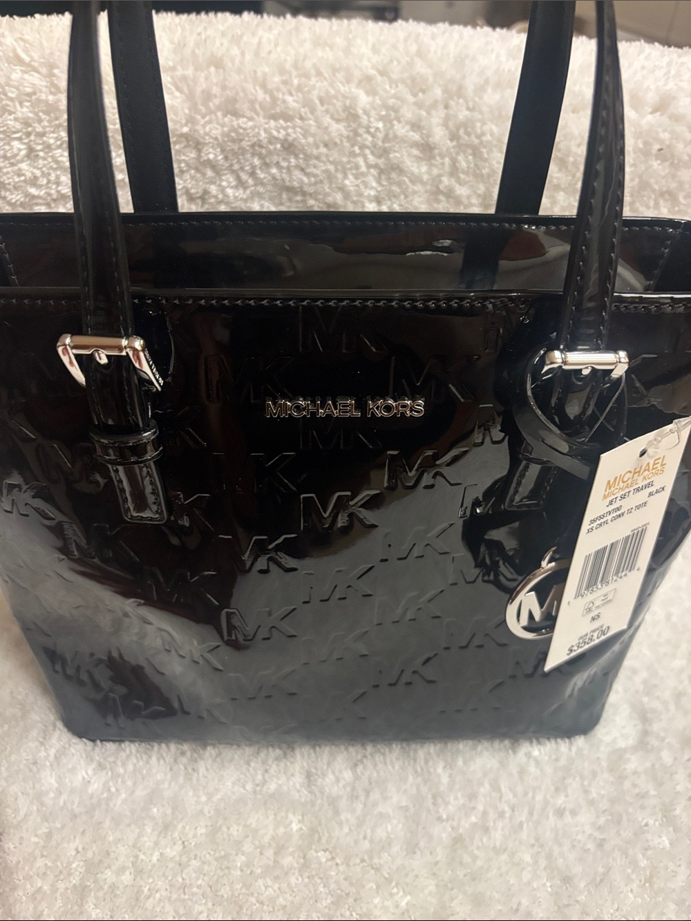 Michael Kors Black Patent Mini Tote with MK Monogram